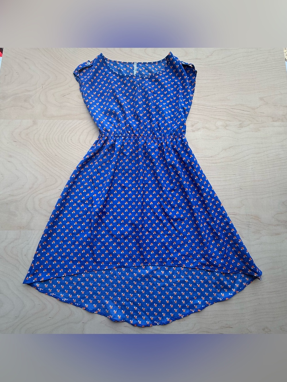 Trinity Blue Orange White High Low Summer Dress size M Cottagecore Lightweight